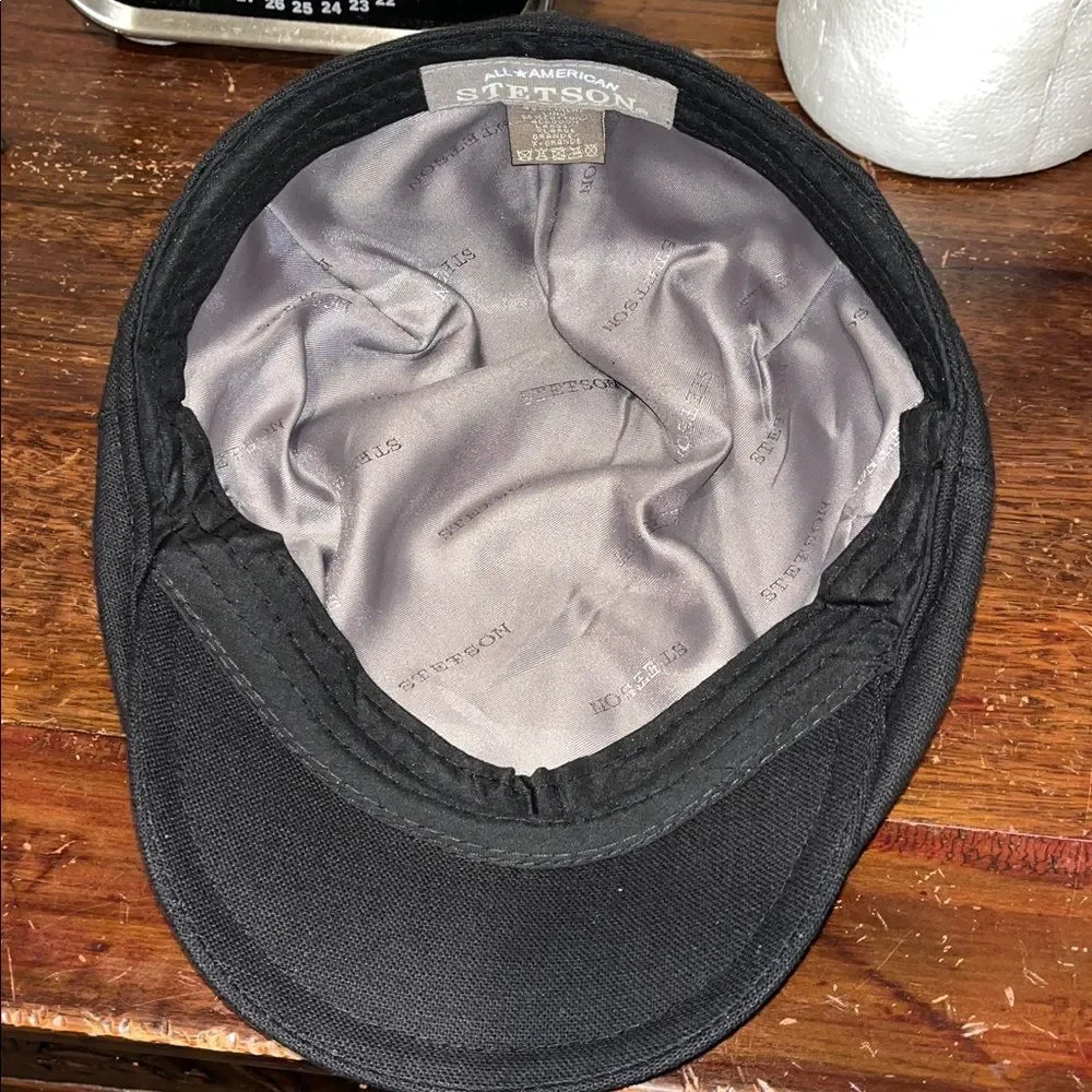 Black Linen/Cotton STETSON men’s Flat Cap Hat L/XL Paperboy Peaky Blinders
